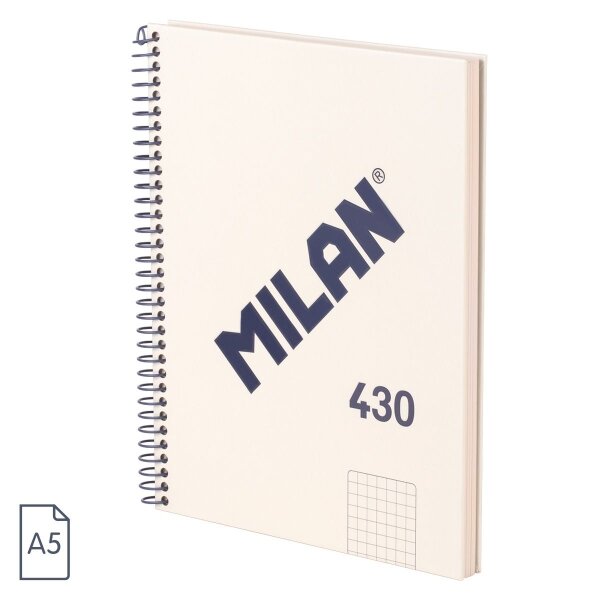 Cahier à Spirale Milan Serie 1918 Format A5 Grille 5x5mm - 80 Feuilles de 95 gr/m2 - Microperforé  2 Trous - Coloris Beige