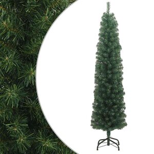 vidaXL Sapin de Noël artificiel mince avec support vert 210 cm PVC