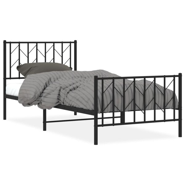 vidaXL Cadre de lit métal sans matelas avec pied de lit noir 90x190 cm