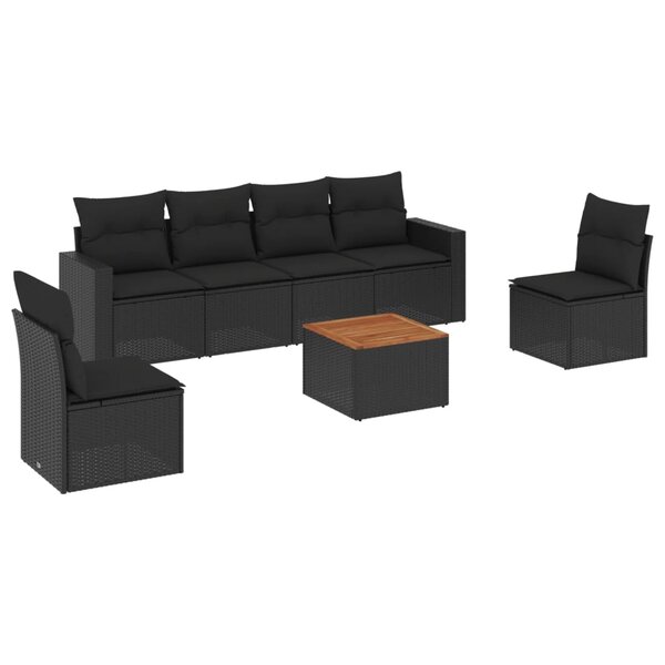 vidaXL Salon de jardin 7 Pièces avec coussins noir résine tressée