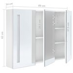 vidaXL Armoire de salle de bain à miroir LED 89x14x62cm Blanc brillant