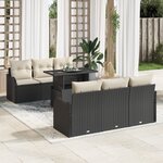 Ensemble de canapé de jardin vidaXL 7 pièces avec coussins Noir Rattan Poly