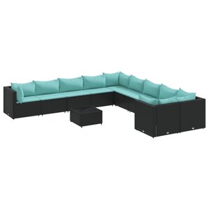 vidaXL Salon de jardin 11 Pièces avec coussins noir résine tressée
