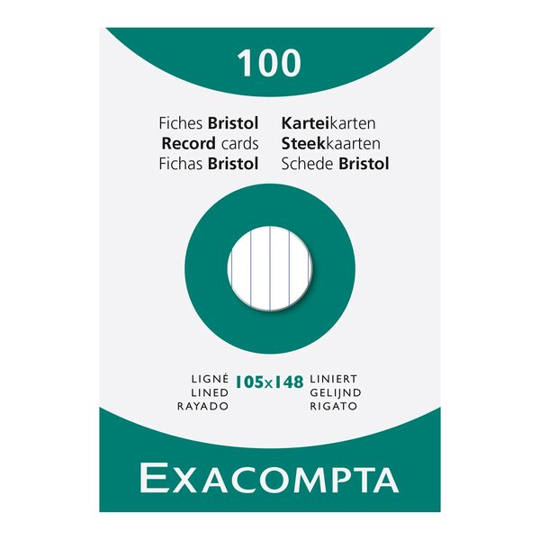 Étui De 100 Fiches - Bristol Blanc Ligné Non Perforé 105x148mm - Blanc - X 10 - Exacompta