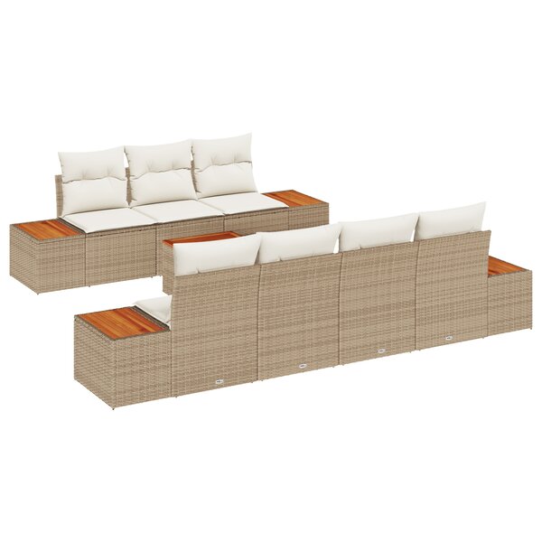 vidaXL Ensemble de Canapés de Jardin 8 pièces avec Coussins Beige Rattan Acacia