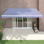vidaXL Auvent rétractable bleu et blanc 4 5x3 m tissu et aluminium
