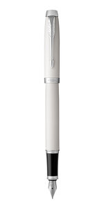 PARKER IM stylo roller, laque blanche, attributs chromés, Recharge noire pointe fine, en écrin