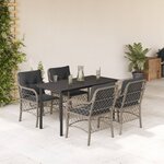 vidaXL Ensemble à manger de jardin et coussins 5 Pièces gris clair rotin