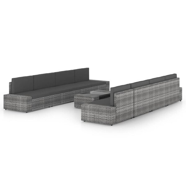 vidaXL Salon de jardin 9 Pièces avec coussins Gris Résine tressée