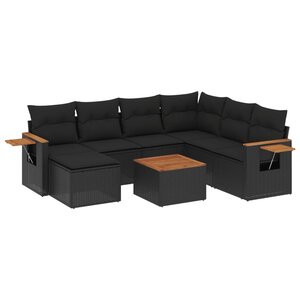 vidaXL Salon de jardin 8 Pièces avec coussins noir résine tressée