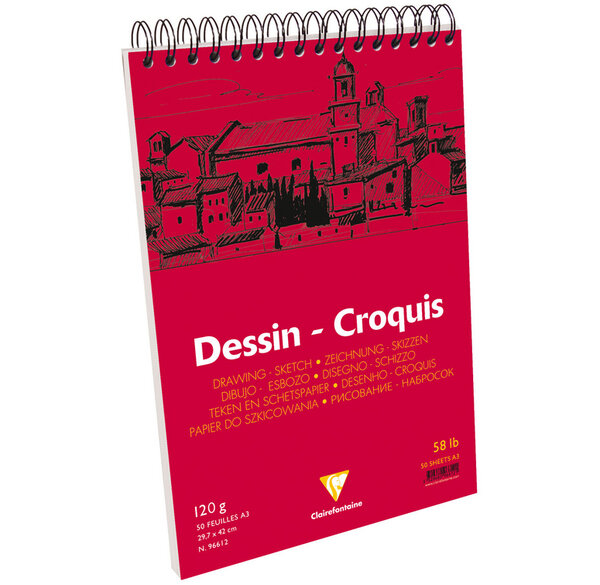 Bloc 50 feuilles Croquis Dessin spiralé A3 29,7 x 42 120g Blanc CLAIREFONTAINE