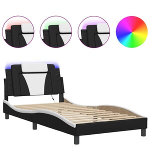 vidaXL Cadre de lit avec lumières LED noir blanc 100x200 cm similicuir