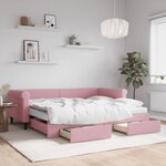 vidaXL Lit de jour avec gigogne et tiroirs rose 90x200 cm velours