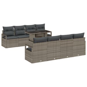 Ensemble de 9 pièces de canapé de jardin avec coussins gris en rattan poly