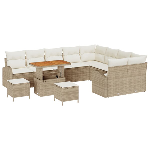 Ensemble de Canapé de Jardin 12 pièces avec Coussins Beige Poly Rattan Acacia vidaXL