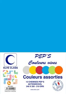 Pqt de 12 Chemises 210 g 240 x 320 mm PEP'S Coloris Vifs Assorties ELVE