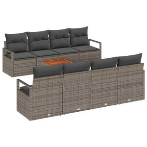 vidaXL Ensemble de canapé de jardin avec coussin 9 Pièces Gris Poly rotin