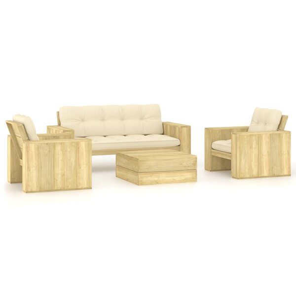 vidaXL Salon de jardin 4 Pièces avec coussins bois de pin imprégné