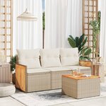 vidaXL Salon de jardin avec coussins 4 Pièces beige résine tressée