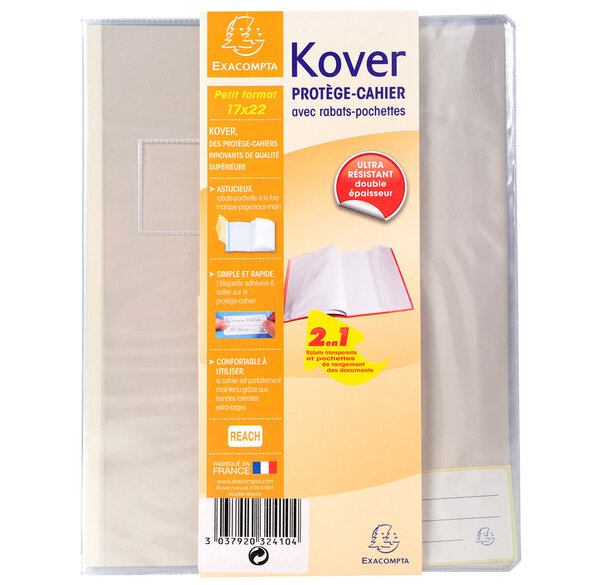 Protège-cahier 17x22 cm KOVER avec 2 Rabats Translucide Incolore EXACOMPTA
