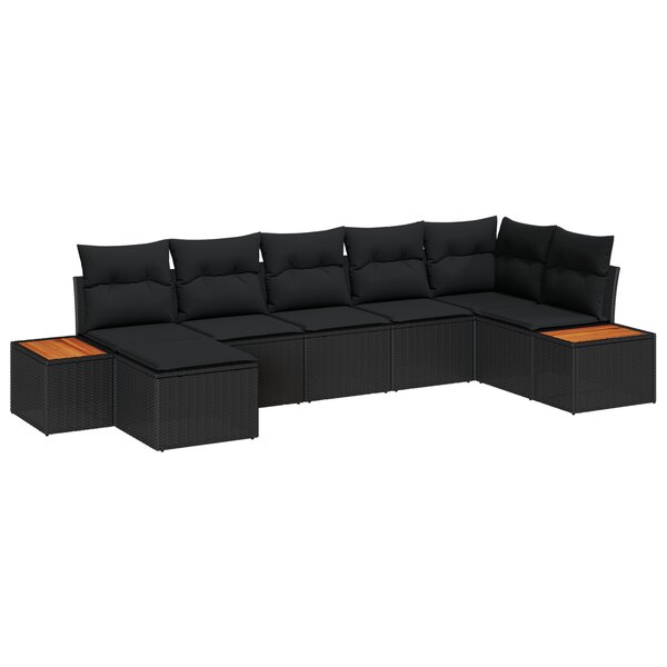 vidaXL Ensemble de Canapé de Jardin 7 Pièces avec Coussins Noir Rattan Polyester Acacia