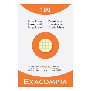Étui De 100 Fiches - Bristol Quadrillé 5x5 Non Perforé 100x150mm - Couleurs Assorties - Exacompta