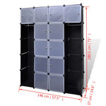 vidaXL Armoire modulaire 14 compartiments Noir et blanc 37x146x180 5cm