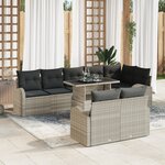 vidaXL Ensemble de Canapé de Jardin 9 Pièces avec Coussins en Rattan Poly Gris Clair