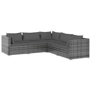 vidaXL Salon de jardin 5 Pièces avec coussins Résine tressée Gris