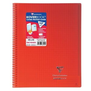 CLAIREFONTAINE - Cahier reliure avec rabats KOVERBOOK - 24 x 32 - 160 pages Seyes - Couverture polyproplylene translucide - Rouge