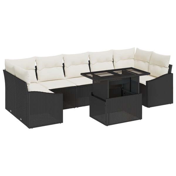 vidaXL Ensemble de Canapé de Jardin 8 Pièces avec Coussins Noir Poly Rattan