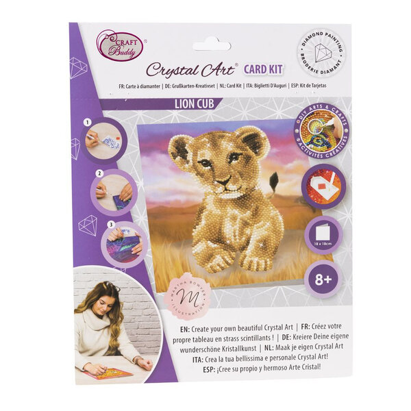 Kit carte broderie diamant Lionceau 18x18cm