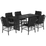 vidaXL Ensemble à manger de jardin coussins 7Pièces Noir Résine tressée