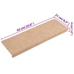 vidaXL Tapis d'escalier 15 Pièces Tissu aiguilleté 65x21x4 cm Marron