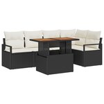 Ensemble de 6 Pièces de Canapés de Jardin avec Coussins en Rattan Noir Poly Acacia