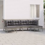 vidaXL Salon de jardin 6 Pièces avec coussins Gris Résine tressée