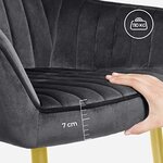 Chaise de salle à manger fauteuil de cuisine en velours siège pieds en métal assise large pour chambre salon bureau gris et doré 12_0002417