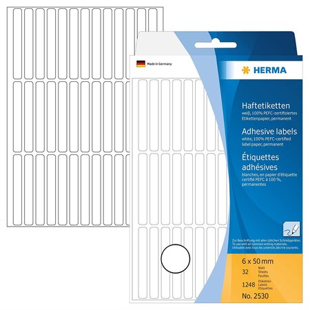 Boite de 1248 etiquettes multi-usage, 6 x 50 mm, blanc herma