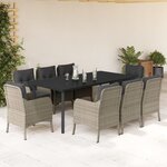 vidaXL Ensemble à manger de jardin et coussins 9 Pièces gris clair rotin