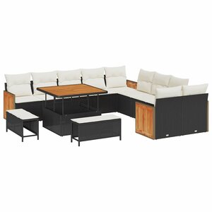 vidaXL Ensemble de canapé de jardin 17 Pièces Noir et Crème polyrotin