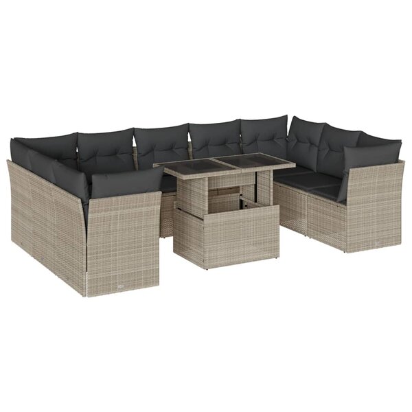 vidaXL Salon de jardin avec coussins 10 Pièces gris clair résine tressée