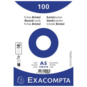 Paquet 100 fiches sous film - bristol uni non perforé 148x210mm - Blanc x 10 EXACOMPTA