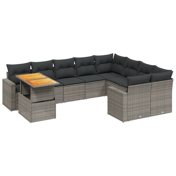 vidaXL Salon de jardin avec coussins 10 Pièces gris résine tressée