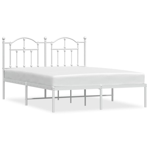vidaXL Cadre de lit métal avec tête de lit blanc 135x190 cm