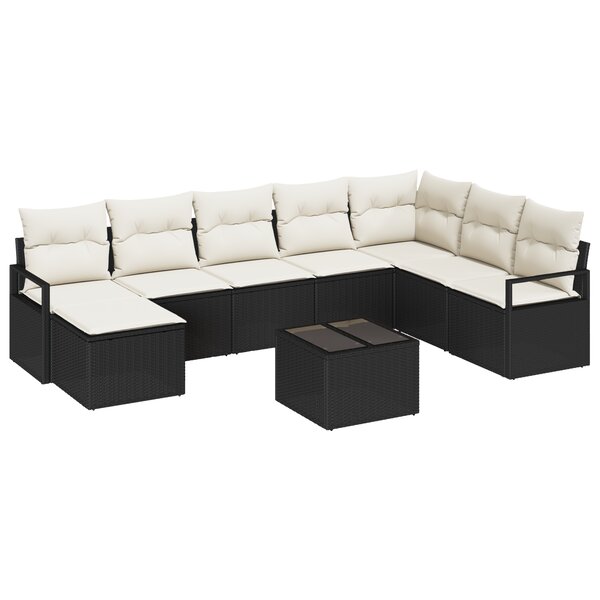 Ensemble de canapé de jardin 8 pièces avec coussins en poly rattan brun
