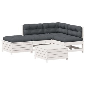 vidaXL Salon de jardin 5 Pièces avec coussins blanc bois massif de pin