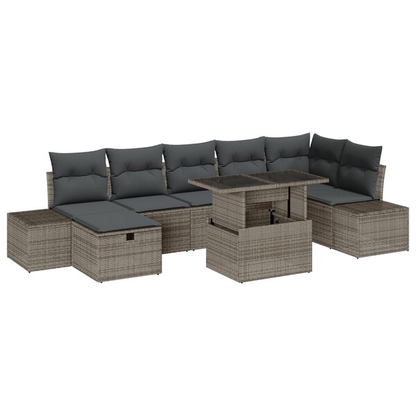 vidaXL Ensemble de Canapé de Jardin 8 Pièces avec Coussins Gris en Rattan Synthétique