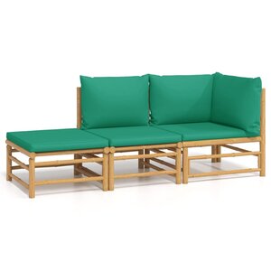 vidaXL Salon de jardin 3 Pièces avec coussins vert bambou