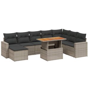vidaXL Salon de jardin 9 Pièces avec coussins gris résine tressée