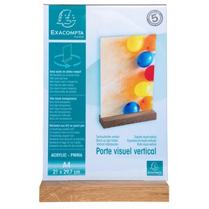 Porte-visuel Avec Socle En Bois Vertical A4 - Cristal - X 10 - Exacompta
